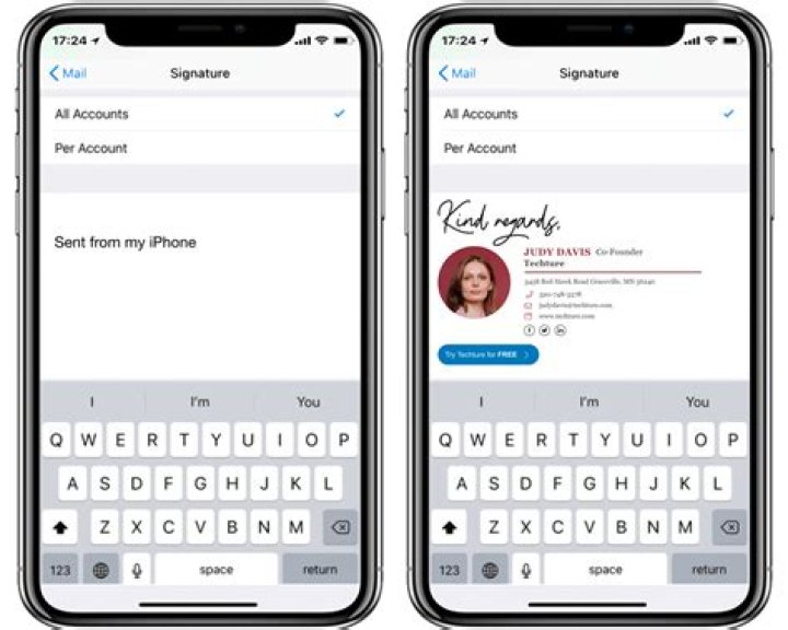 How do I add a JPEG image to my iPhone email signature?