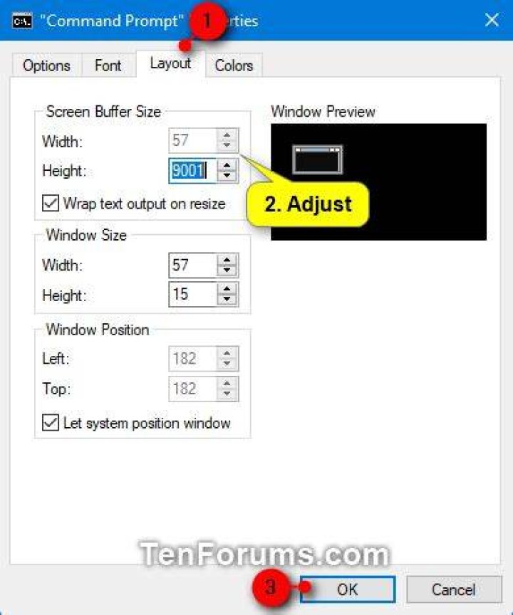 How do I change the buffer size in Windows?