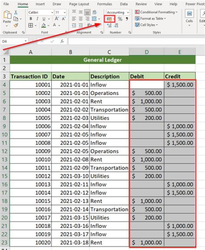 How do you create a business ledger in Excel?