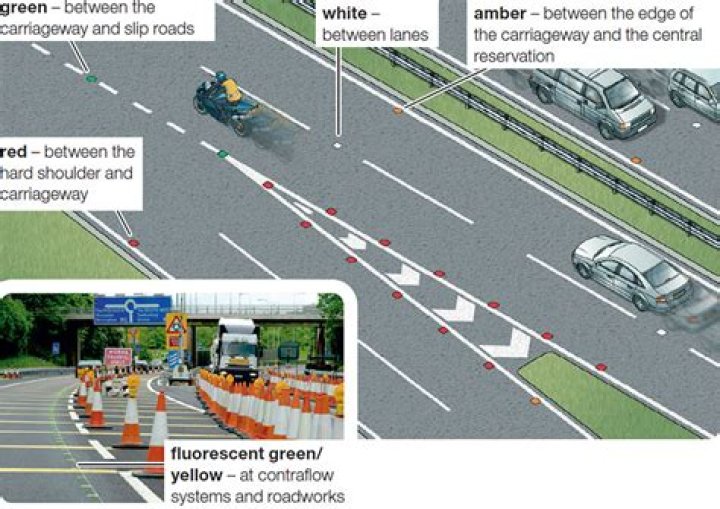 What can you find Reflective amber studs on a motorway?